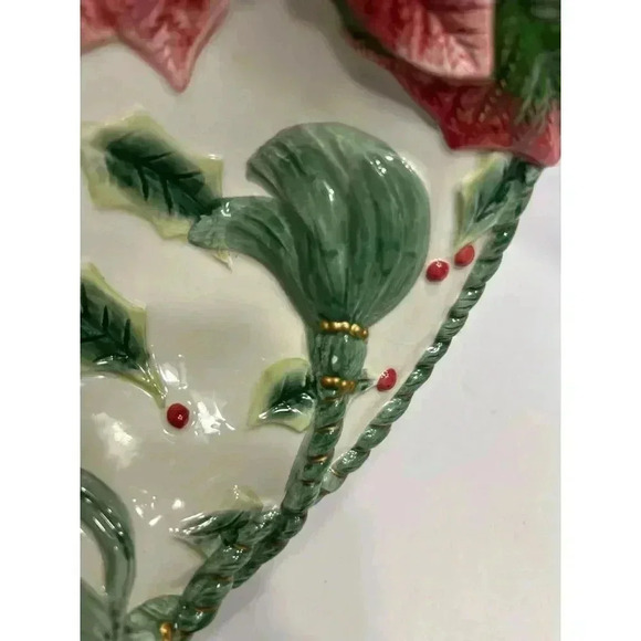 Fitz And Floyd Christmas Poinsettia Bowl Dish Candy Nuts Potpourri EUC 7" - Picture 6 of 6